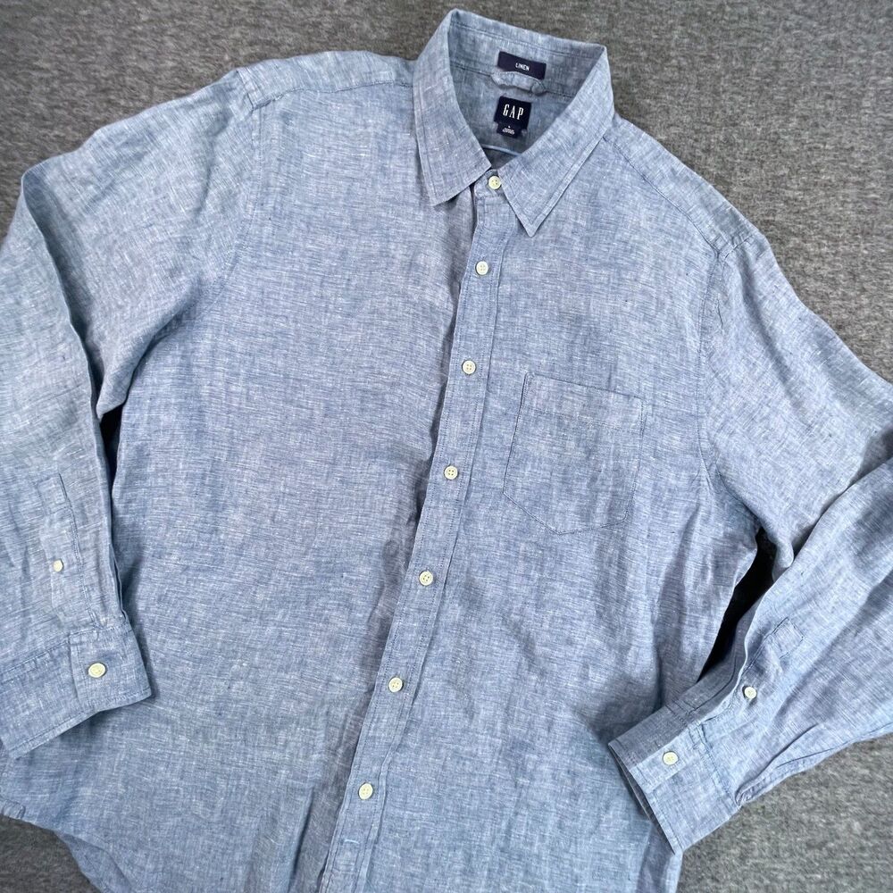 GAP Men's Classic 100% Linen Blue Shirt Large Coastal Breathable Beach Summer